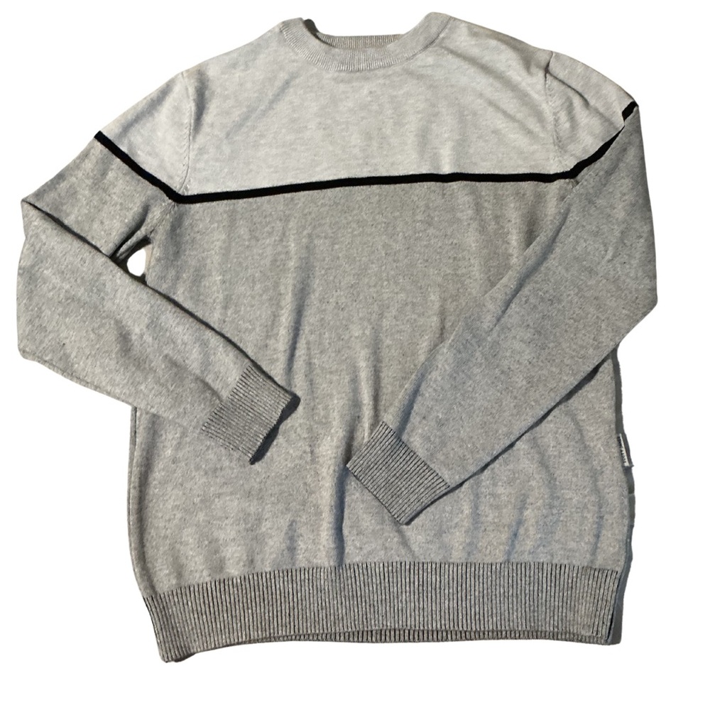 Men's Light Gray Crewneck Sweater with Black Stripe
